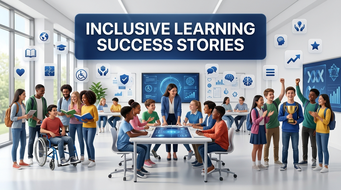 Students of diverse backgrounds and abilities learning together in an inclusive classroom where everyone participates, collaborates, and feels supported.Inclusive Learning Success Stories