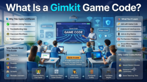 Educational infographic explaining Gimkit game codes, how they work, who should read the guide, joining workflow, troubleshooting, and classroom learning.What Is a Gimkit Game Code? Complete Beginner Guide