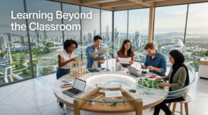 Premium 16:9 editorial hero image showing students applying classroom knowledge to real-world situations through innovation, creativity, and practical problem-solving in a modern learning environment.