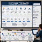 Realistic Gimkit controlled vocabulary infographic showing standardized educational terms, approved concepts, alternative labels, and connected knowledge organization.What Is a Controlled Vocabulary? A controlled vocabulary is a deliberately maintained set of approved terms
