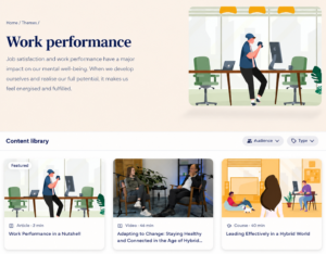 Work performance content library with career resources, articles, videos and courses
