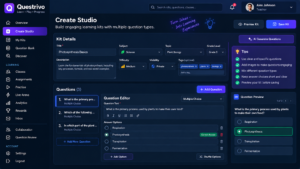 Questrivo Create Studio interface for creating learning kits and interactive questions