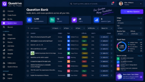 Questrivo Question Bank interface for storing, searching, filtering and reusing educational questions.