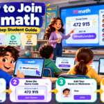 How to Join 99math: Step-by-Step Student Guide .Step-by-step illustration showing students joining a 99math classroom game using a teacher-provided code,How to Join 99math – Complete Student Guide